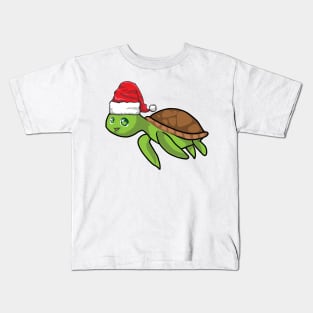 Santa Hat-Wearing Cute Sea Turtle Funny Christmas Holiday Kids T-Shirt